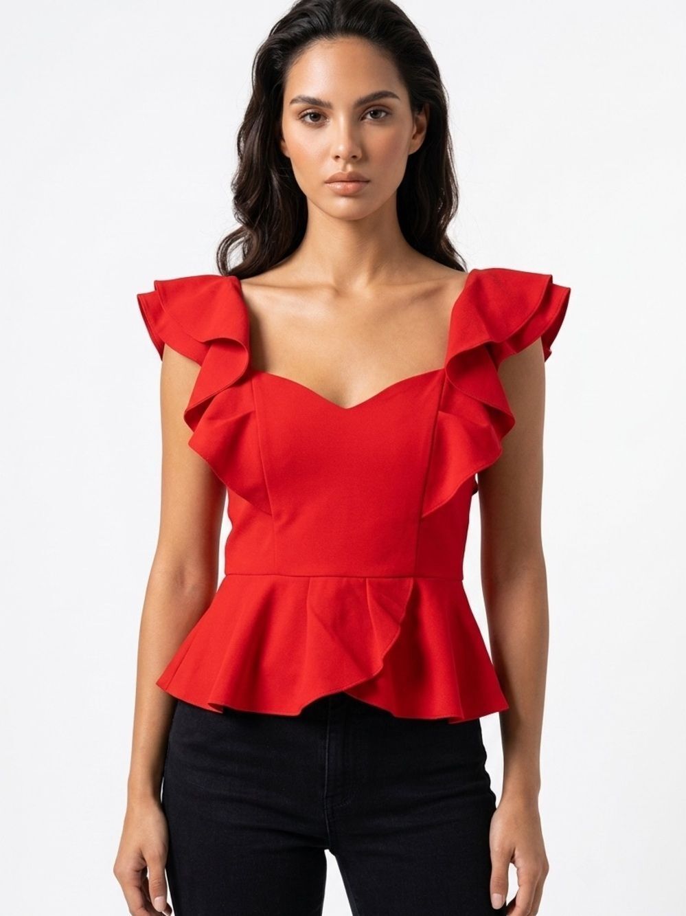 EXPRESS | Red Ruffled Peplum Sweetheart Top Women’s Size Small